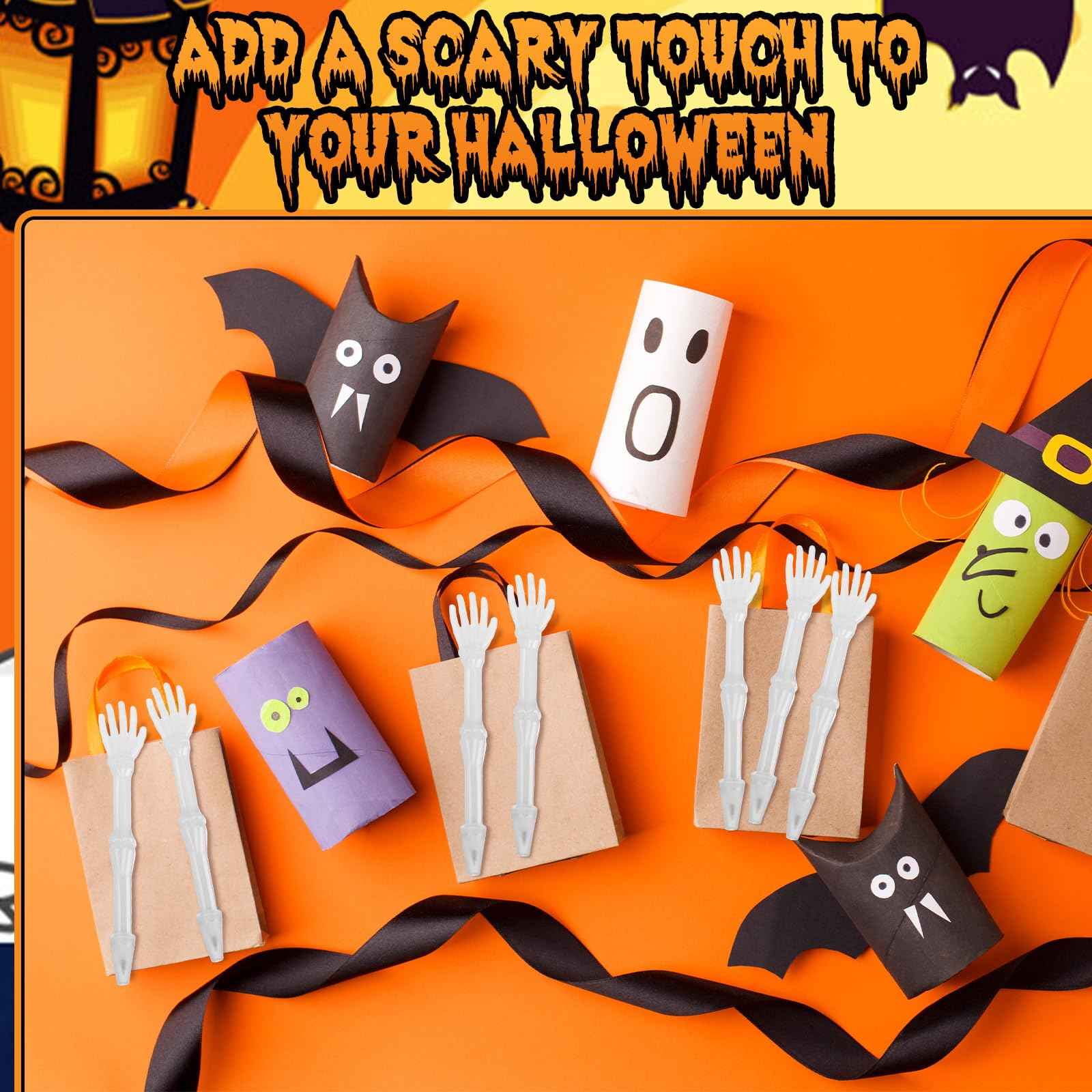 Seajan 120 Pcs Halloween Glow in the Dark Skull Bones Pens Novelty Nursing Pens Creative School Pens for Kids Students Artist School Office Birthday Halloween Party Supplies Black Ink