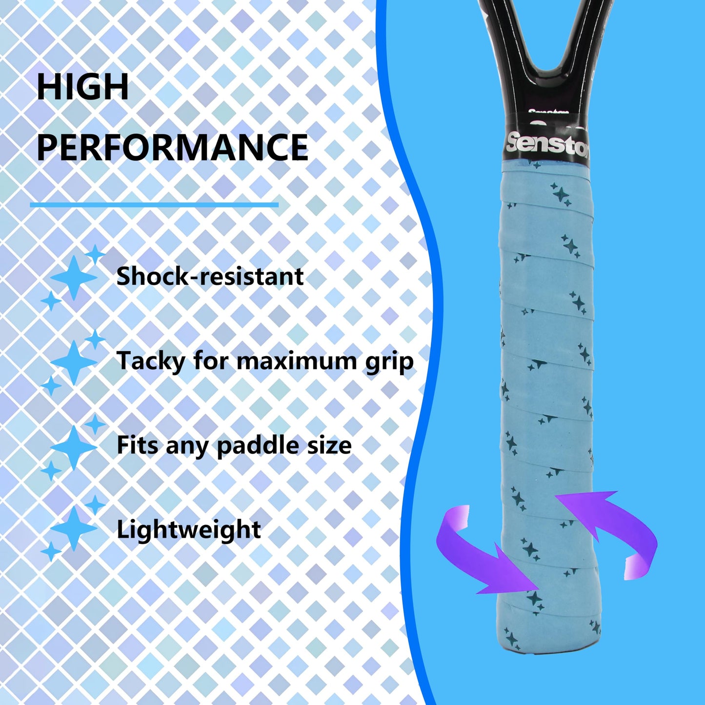 Senston 3Pcs Racket Grip Tapes Twinkling Stars Handle Grips