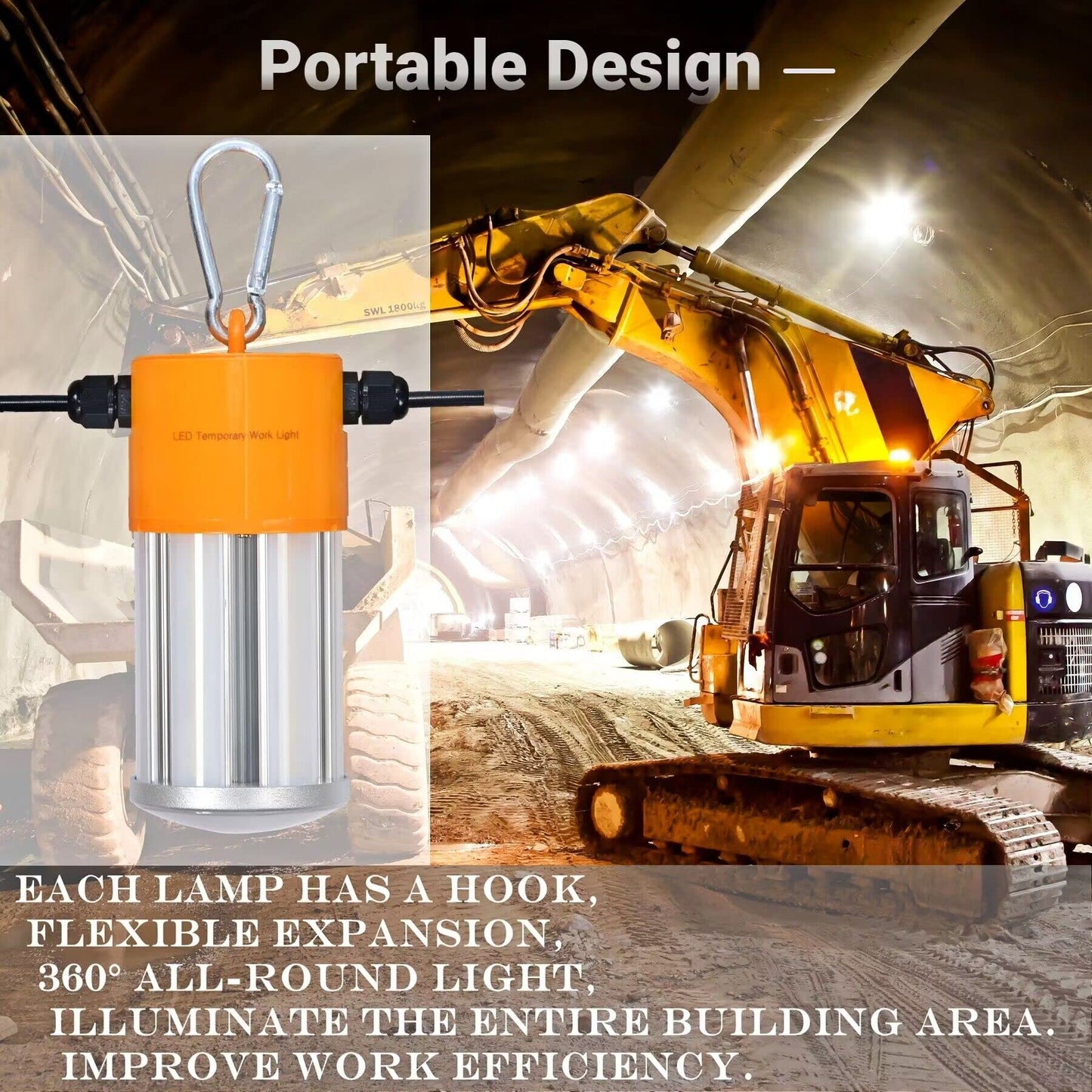 100W LED Temporary Construction String Light,50FT LED Suspended Jobsite Light with Plug,Linkable Temporary Work Light -12500LM