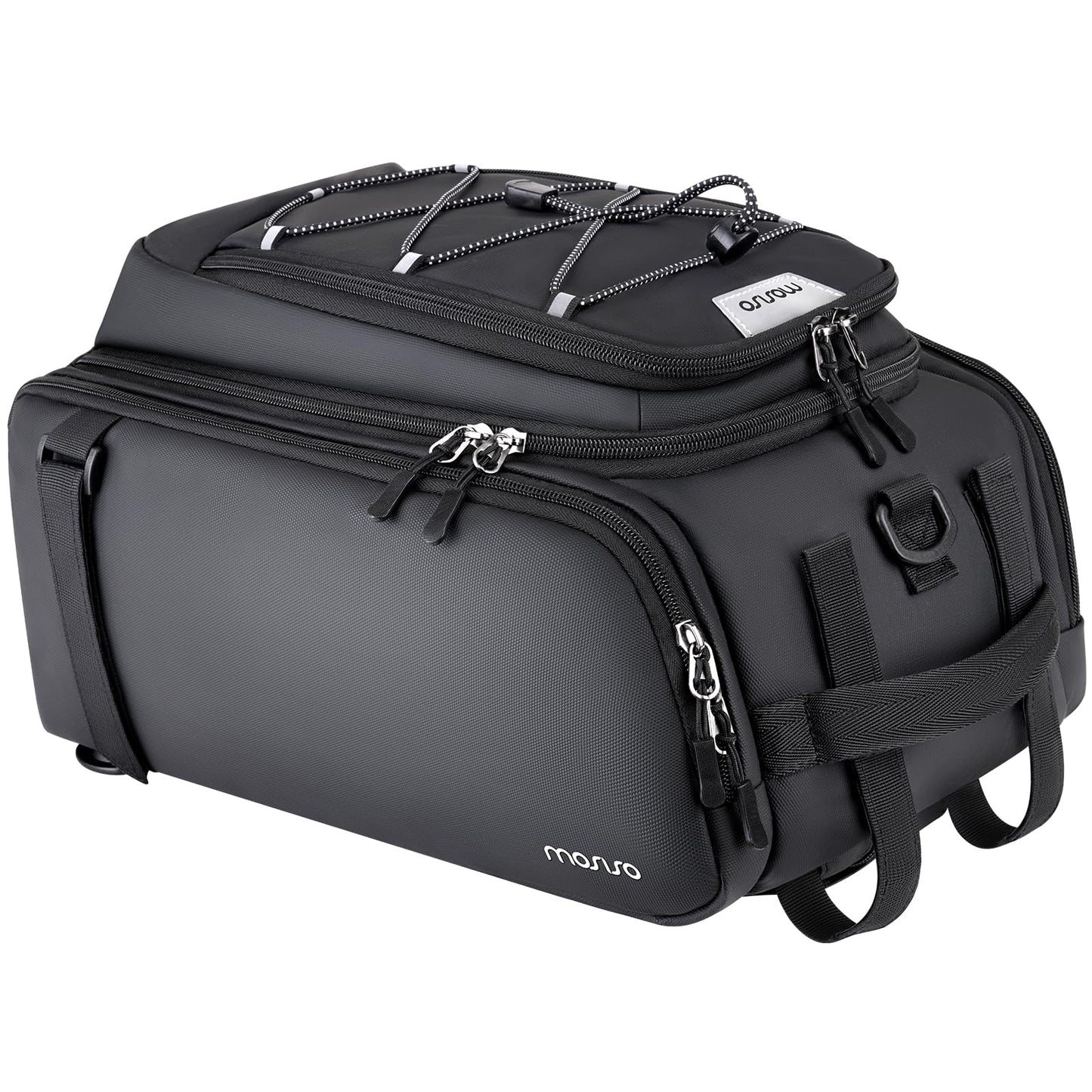 MOSISO Bike Rack Bag with Rain Cover, 15L Waterproof Bike Ebike Rear Bags Bicycle Trunk Bag Convertible to Backpack, Cycling Handbag with Shoulder Strap for Commuter Travel Outdoor, Black