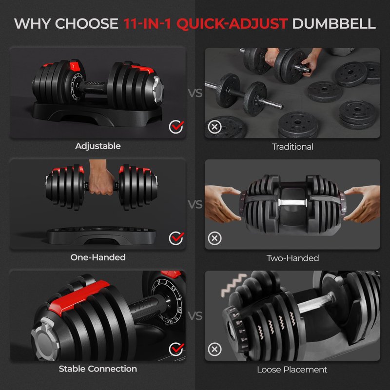 Yaheetech Adjustable Dumbbell Set 25LB/40LB/52.5LB/90LB Adjustable Dumbbells Fast Adjust Dumbbell Weight Set with Anti-Slip Handle Tray for Men/Women Home Gym Strength Training Equipment Single