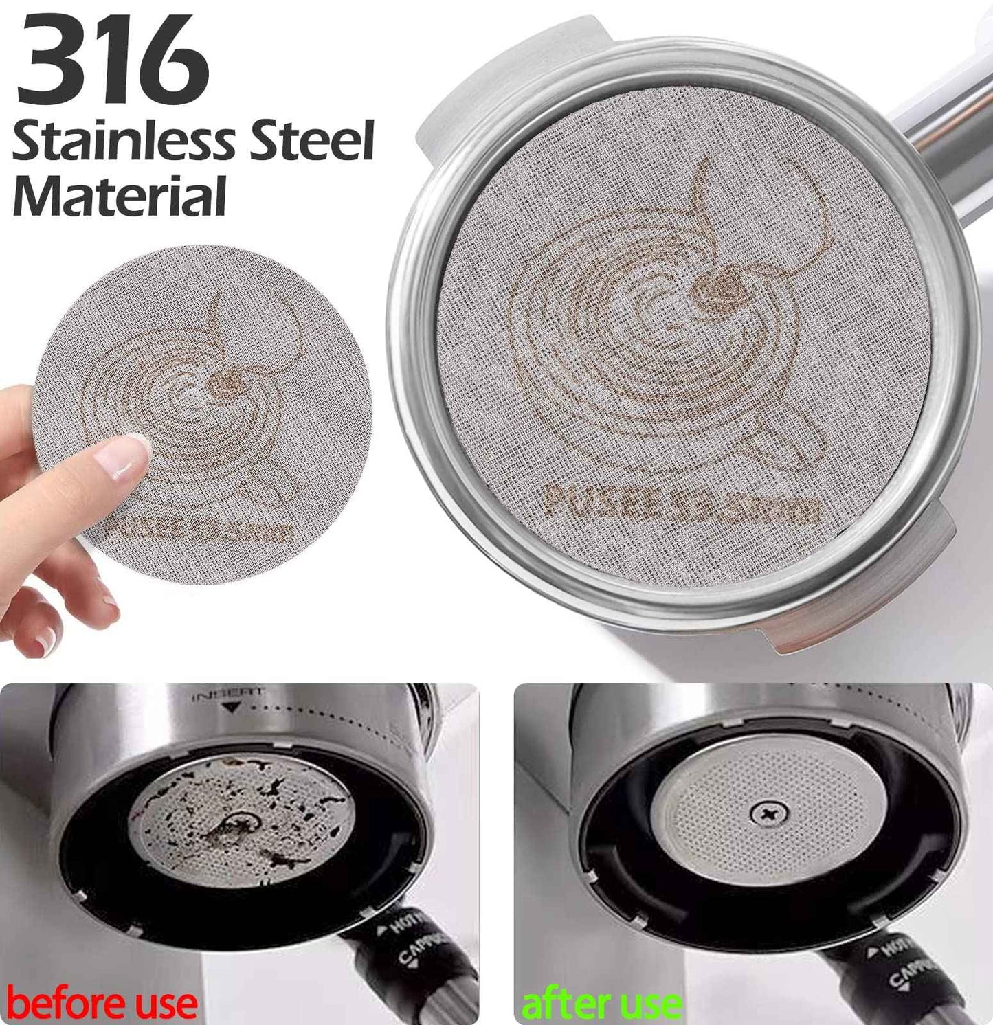 58mm Espresso Dosing Funnel & 58.5mm Puck Screen,PUSEE Coffee Dosing Ring Aluminum Metal,Reusable 1.7mm Thickness 150μm Espresso Puck Screen 316 Stainless Steel Fits 58mm Portafilter