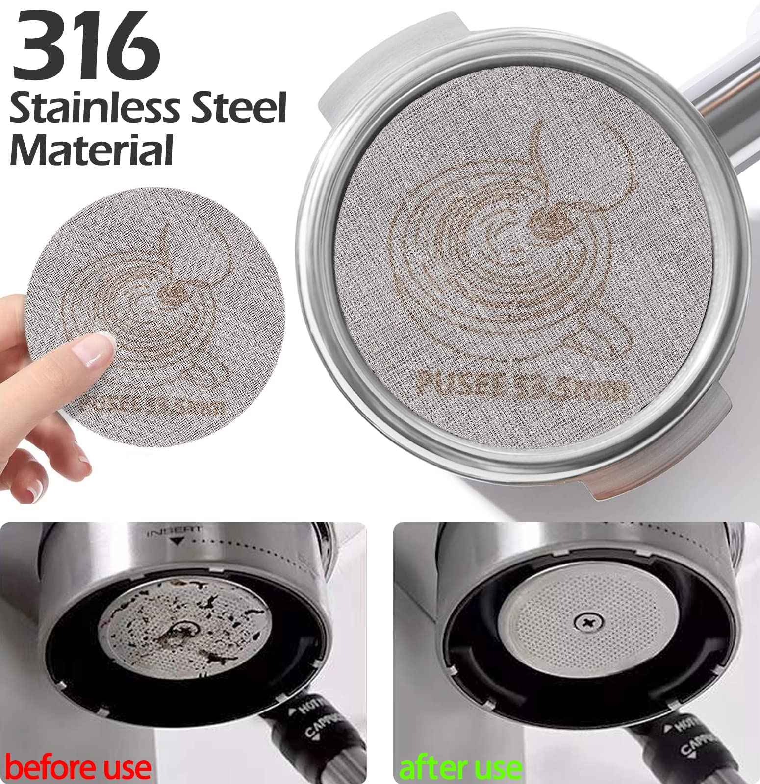 58mm Espresso Dosing Funnel & 58.5mm Puck Screen,PUSEE Coffee Dosing Ring Aluminum Metal,Reusable 1.7mm Thickness 150μm Espresso Puck Screen 316 Stainless Steel Fits 58mm Portafilter