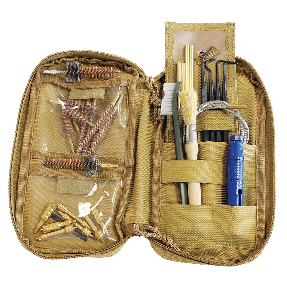 BIRCHWOOD CASEY Rifle & Handgun Range Cleaning Kit 29 Piece Set | Durable Versatile Cleaning Scrubbing Supplies | Soft Sided Case with Molle Webbing Included