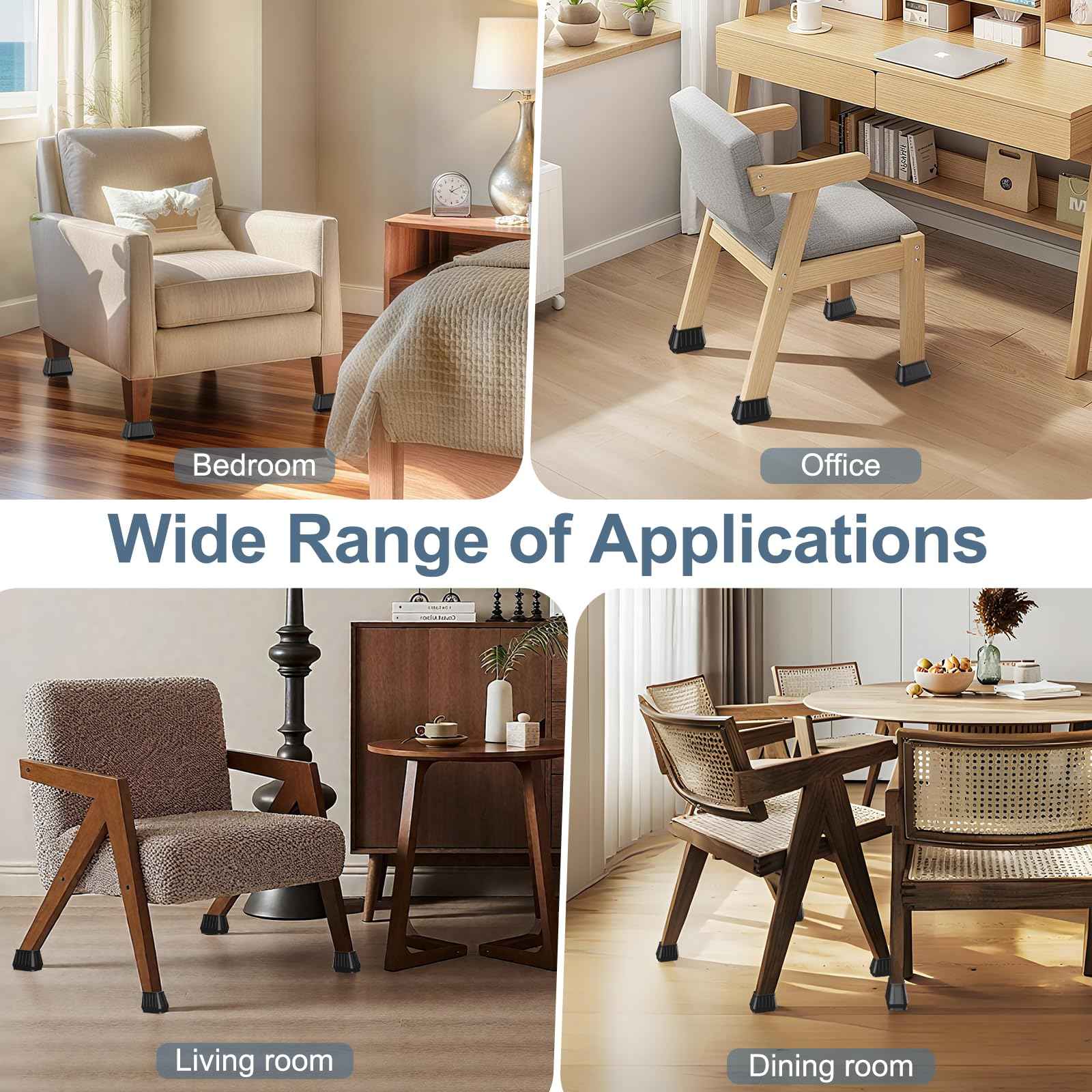 24PCS Rectangular Chair Leg Floor Protectors for Hardwood Floors, Thicken Rubber Chair Leg Cap Covers, Non Slip Furniture Leg Pads to Protect Wood Tile Floors from Scratches and Reduce Noise