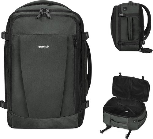 ECOHUB Travel Backpack - Airline Approved Personal Item Bag | Waterproof 13-Pocket Daypack, Gray