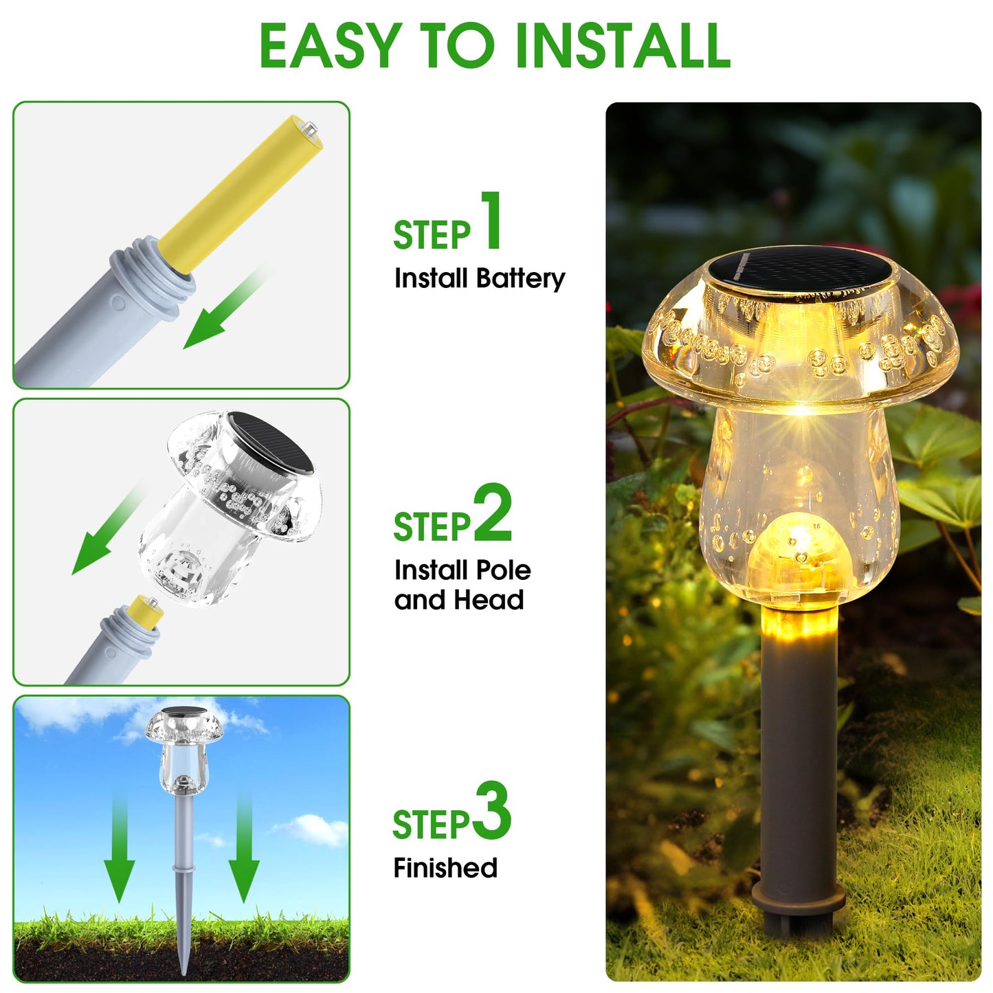 Eyrosa Solar Outdoor Lights, 8 Pack Waterproof Solar Mushroom Lights for Garden Yard Pathway Path Walkway Driveway Lawn Landscape Outside Decor（Warm White）