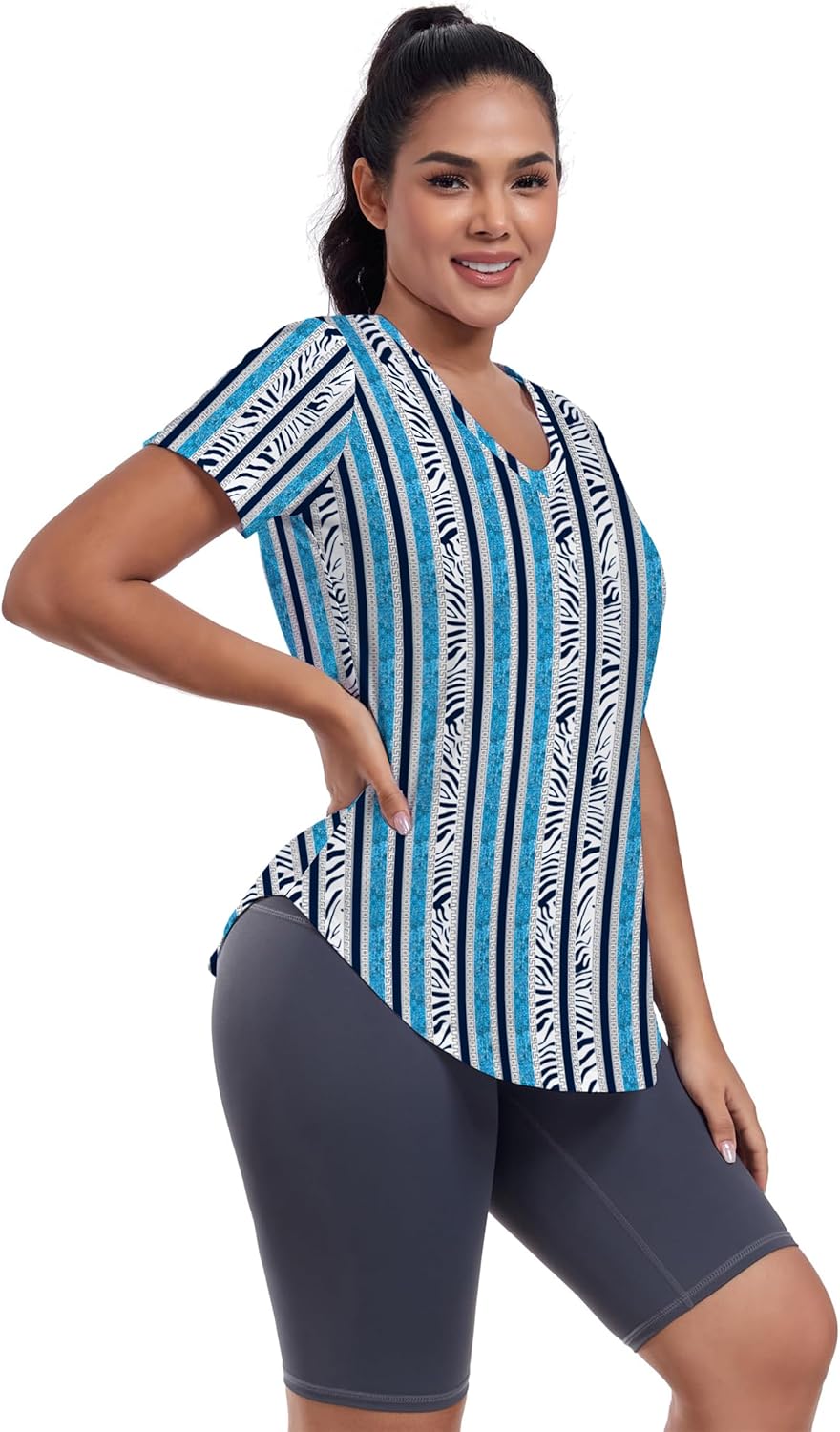 Skiennix Short Sleeve Workout Shirt for Women - Loose Fit V-Neck Dry Fit Yoga Top | Ideal for Gym & Exercise