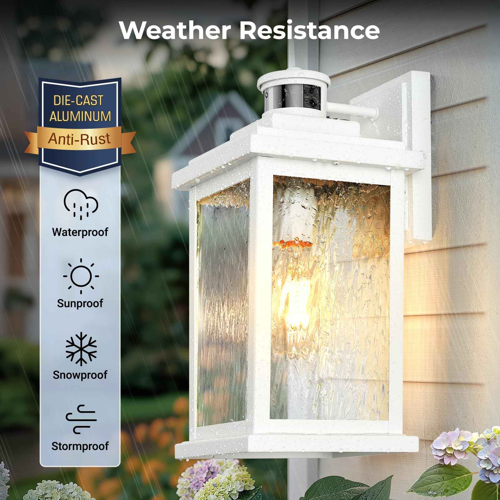 VIANIS Large Adjustable Sensitivity Motion Sensor Exterior Porch Lights, White Dusk to Dawn Outdoor Lighting, Anti-Rust Waterproof Front Porch Light for Garage, Front Door