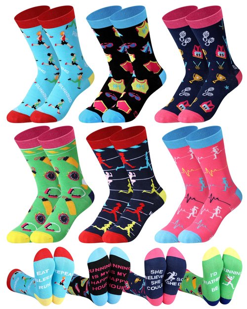 Glitopper 6 Pairs Funny Runner Socks for Women Novelty Running Socks Track and Field Gift for Women Spring Marathon Lover