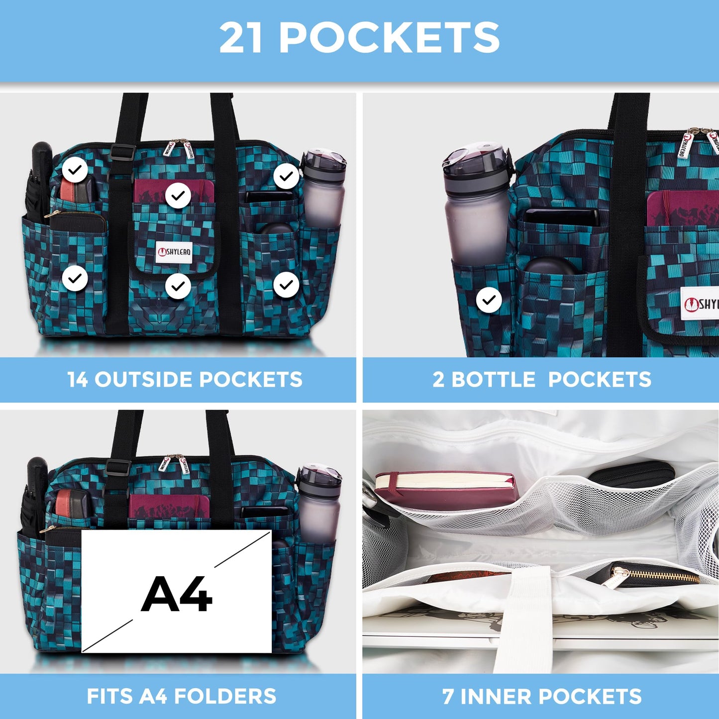 Nurse Bag with 21 Pockets - Big, Waterproof Medical Utility Tote for Daily Use