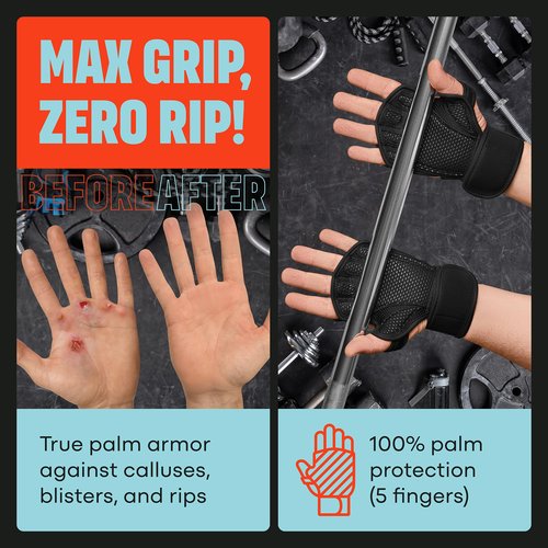 MAVA Open Gym Gloves for Men & Women; Padded Weight Lifting Gloves with Wrist Support for Comfort, Protection; Strong-Grip Fingerless Design for Men & Women; Anti-Sweat Gym Accessories
