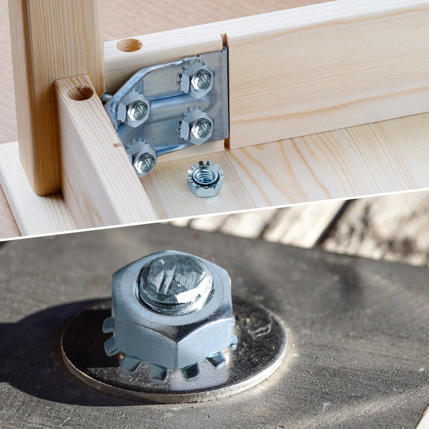 Tandefio 100 Pcs Lock Nut, 1/4"-20 Lock Nuts Zinc Plated Steel Nuts with External Tooth Washer Silver Hardware for Low Load Assemblies