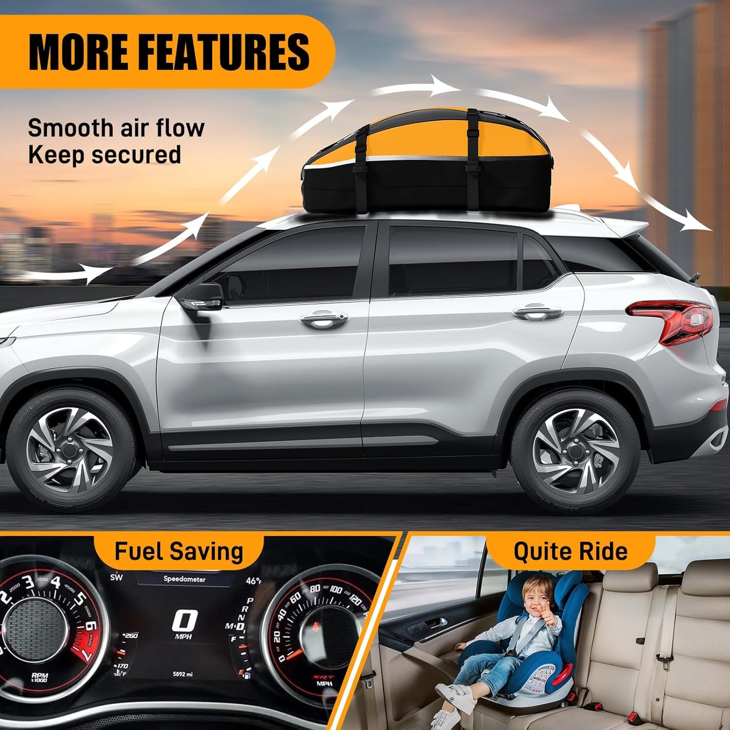 Skiennix Rooftop Cargo Carrier Bag - 100% Waterproof 20 Cubic Feet Luggage Carrier for All Vehicles | Includes Anti-Slip Mat & Hooks
