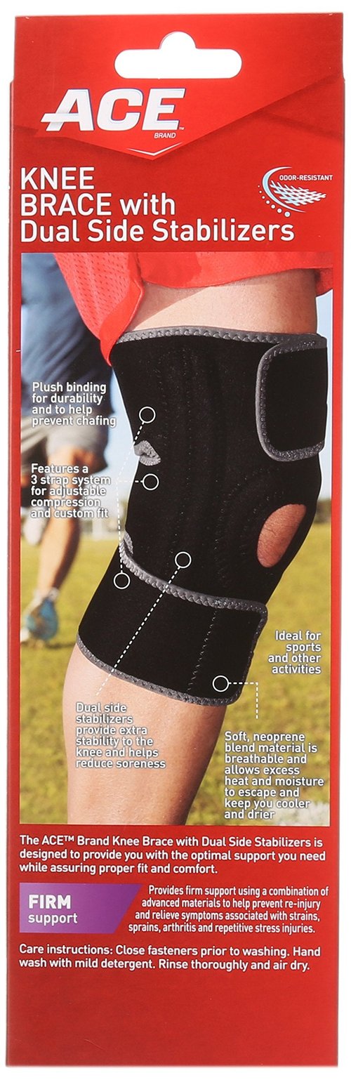 ACE Adjustable Knee Brace with Dual Side Stabilizers, Helps support weak, injured, arthritic or sore knee, One Size Fits Most