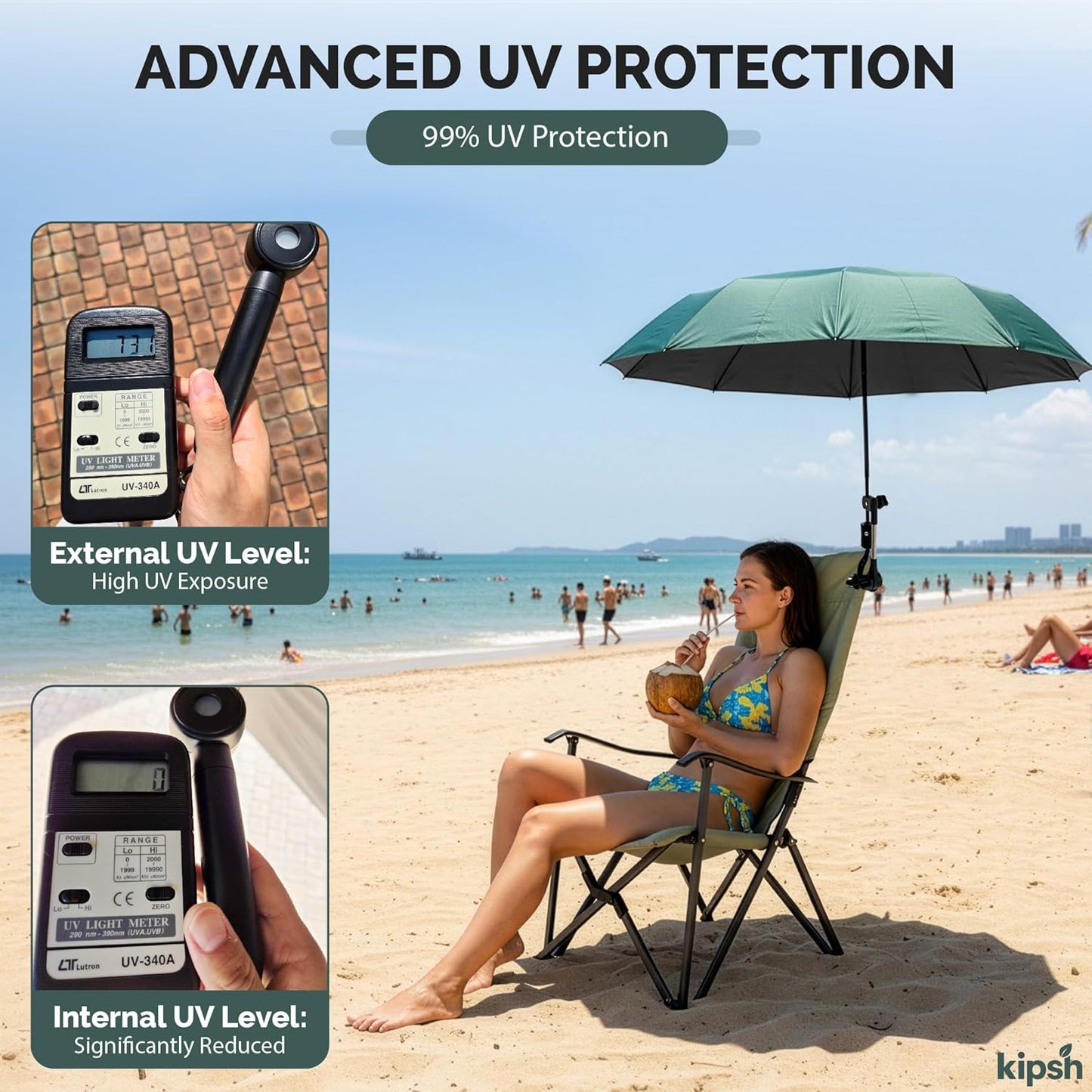 Universal Adjustable Clamp Beach Chair Umbrella by [Brand Name] - Lightweight Portable Sunshade for Strollers, Pools, and Camping (Dark Green)