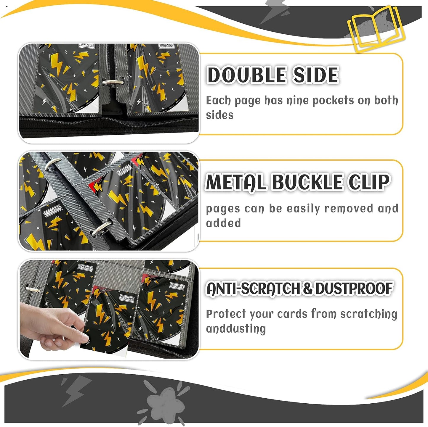 Trading Card Binder - 9 Pocket Card Book with 50 Removable Sleeves | Fits 900 Cards, Black
