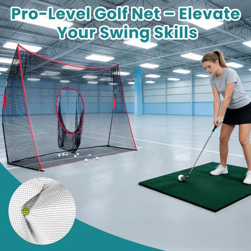 KMFurnila Golf Net, 10 x 7Ft Golf Practice Net for Backyard with Carry Bag, Sturdy Training Aid for Golfers to Practice Driving, Hitting, Indoor & Outdoor Dual-Use