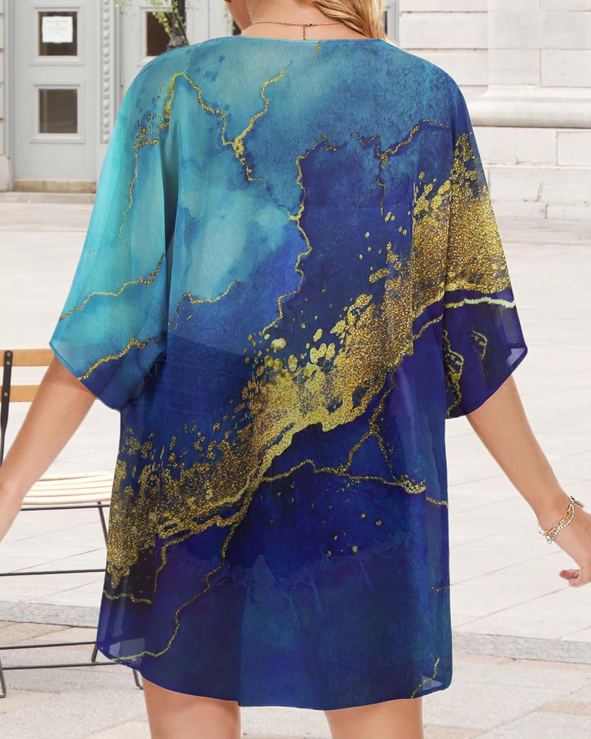 Skiennix Women's Floral Print Puff Sleeve Kimono Cardigan - Casual Loose Cover-Up Top