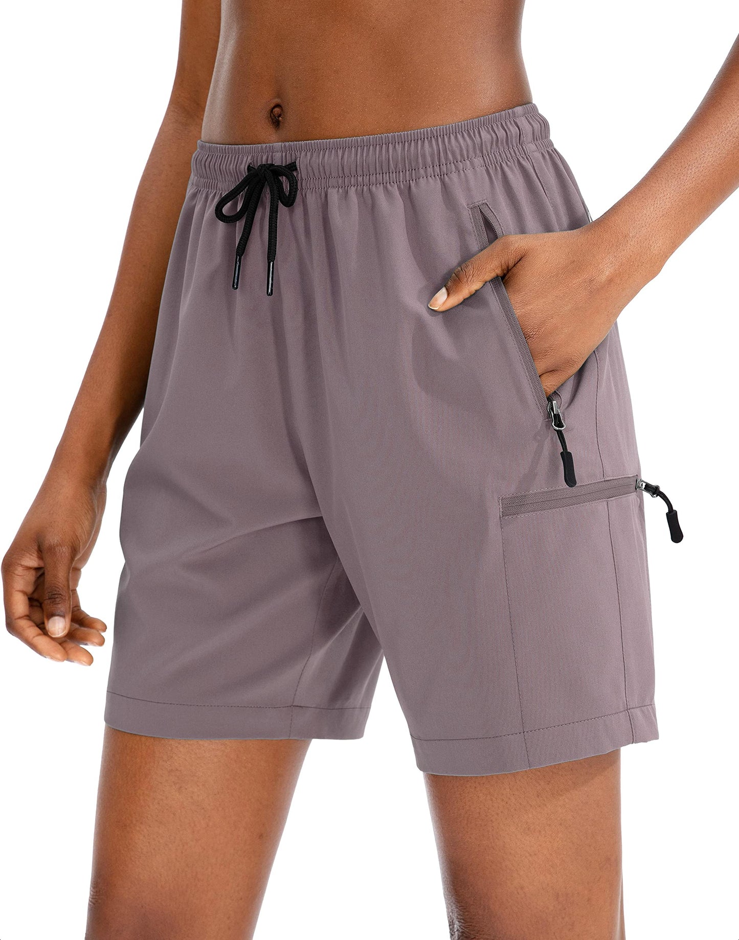 SANTINY Women's 5''/ 7''/9'' Hiking Cargo Shorts Quick Dry Lightweight Summer Shorts for Women Athletic Golf Zipper Pockets(Dusty Purple_3XL)