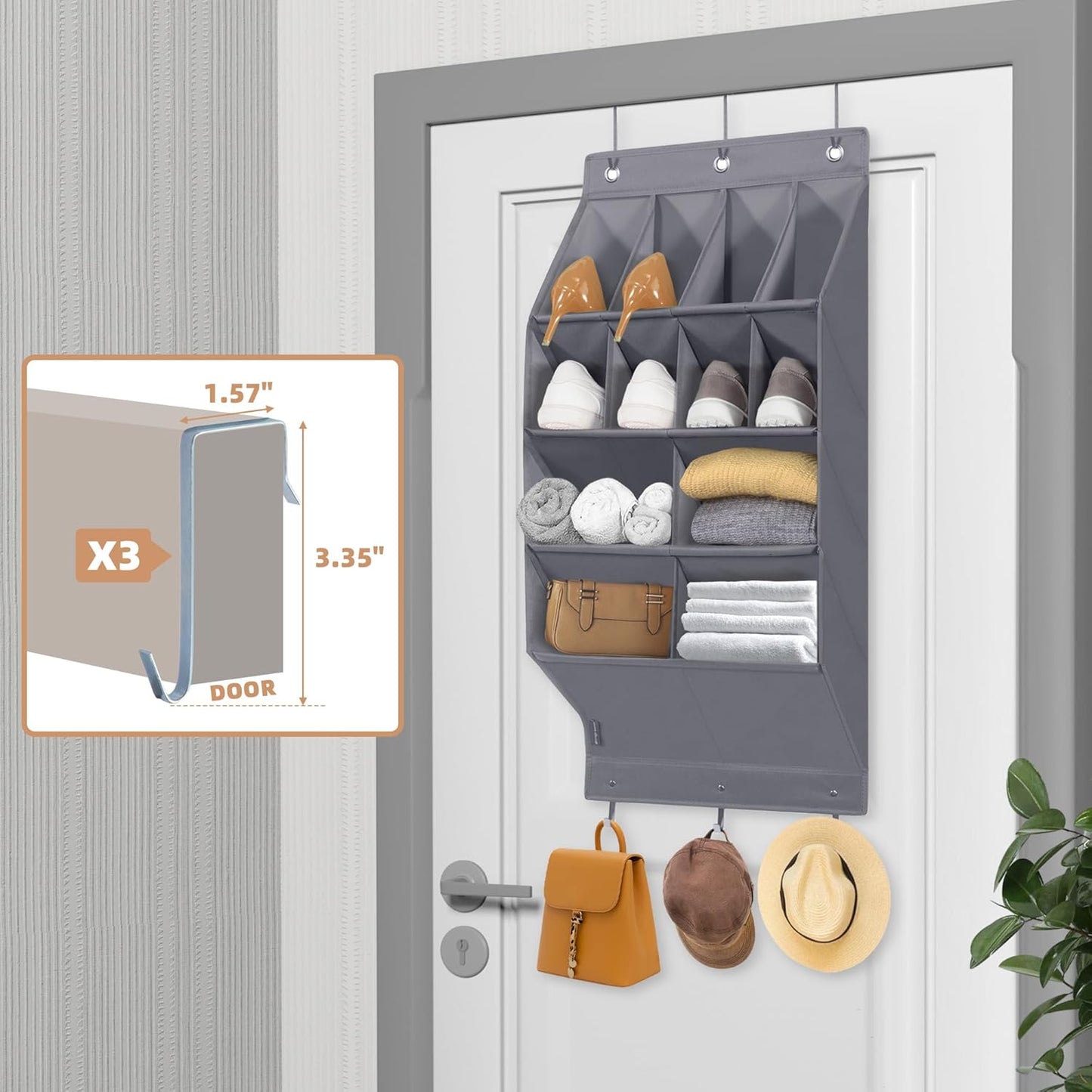 Storage Maniac Over Door Shoe Organizers - 2 Pack with 12 Large Pockets for Efficient Closet Storage | Grey