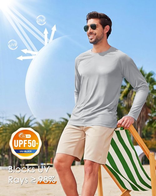Boladeci Men's UV SPF 50+ Long Sleeve Rash Guard - Lightweight Quick-Dry Swim Shirt