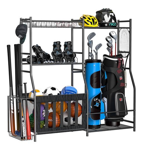 Ultrawall Sports Equipment Organizer Golf Bag Holder for Garage, Ball Storage Rack, Golf Bag Stand, Kids Toy Storage for Indoor/Outdoor