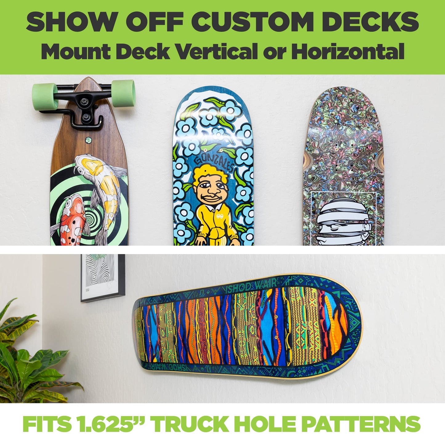 HIDEit Mounts Deck Mount - Steel Skateboard Deck Display Wall Mount - Skateboard Wall Hanger for Skate Decks - Skate Deck Wall Mount to Display Skateboard Decks - Patent Pending