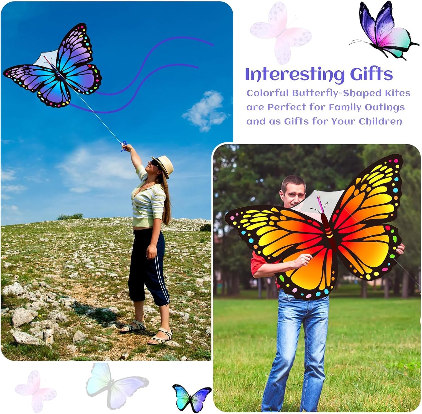 Silipull Butterfly Kites - Large 55"x28" Colorful Kites with 328ft String for Adults & Beginners | Purple & Orange