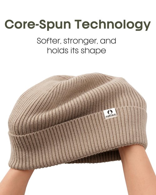 FURTALK Winter Hat for Women Men Fleece Lined Beanie Warm Cuffed Slouchy Skull Cap Light Khaki