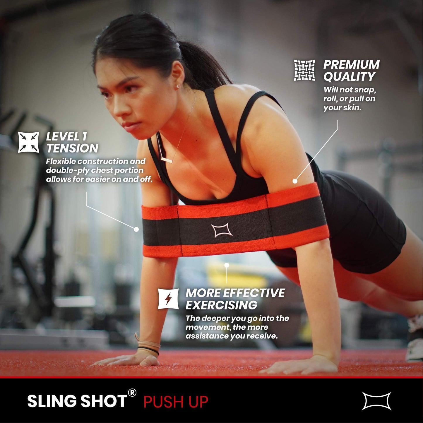 Sling Shot Mark Bell Pushup Exercise Assistance Workout Band for Men and Women to Assist with Bench Press, Dips, and Push Ups – (Level 1 Tension, Red/Black, X-Large)