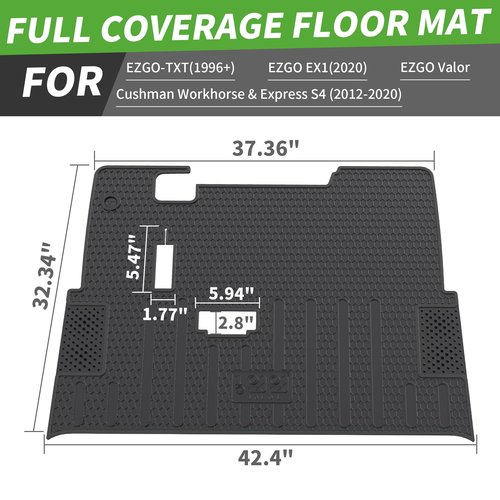 10L0L Golf Cart Floor Mat for EZGO TXT 1996-up, Full Coverage Floor Liner Mat with Grass-Scraping Design, Honeycomb Pattern, Made by Eco-Friendly Resin Rubber - Black