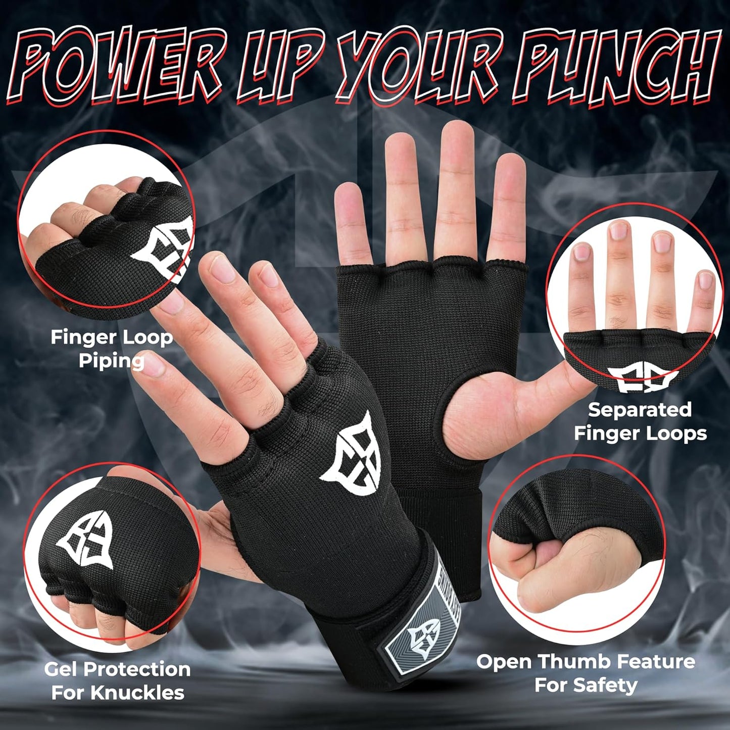 Skiennix Inner Gel Gloves - Breathable Wrist Wraps with Hook and Loop Closure for Boxing & MMA | Black, 75cm