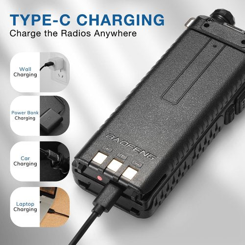 BAOFENG BL-5L 3800mAh Extended Battery Compatible with UV-5R UV-5RTP UV-5R 8W UV-5R Plus UV-5RA UV-5G UV-5G Pro GT-5R GT-5R Pro, Original Pack, Black (USB-C Port)