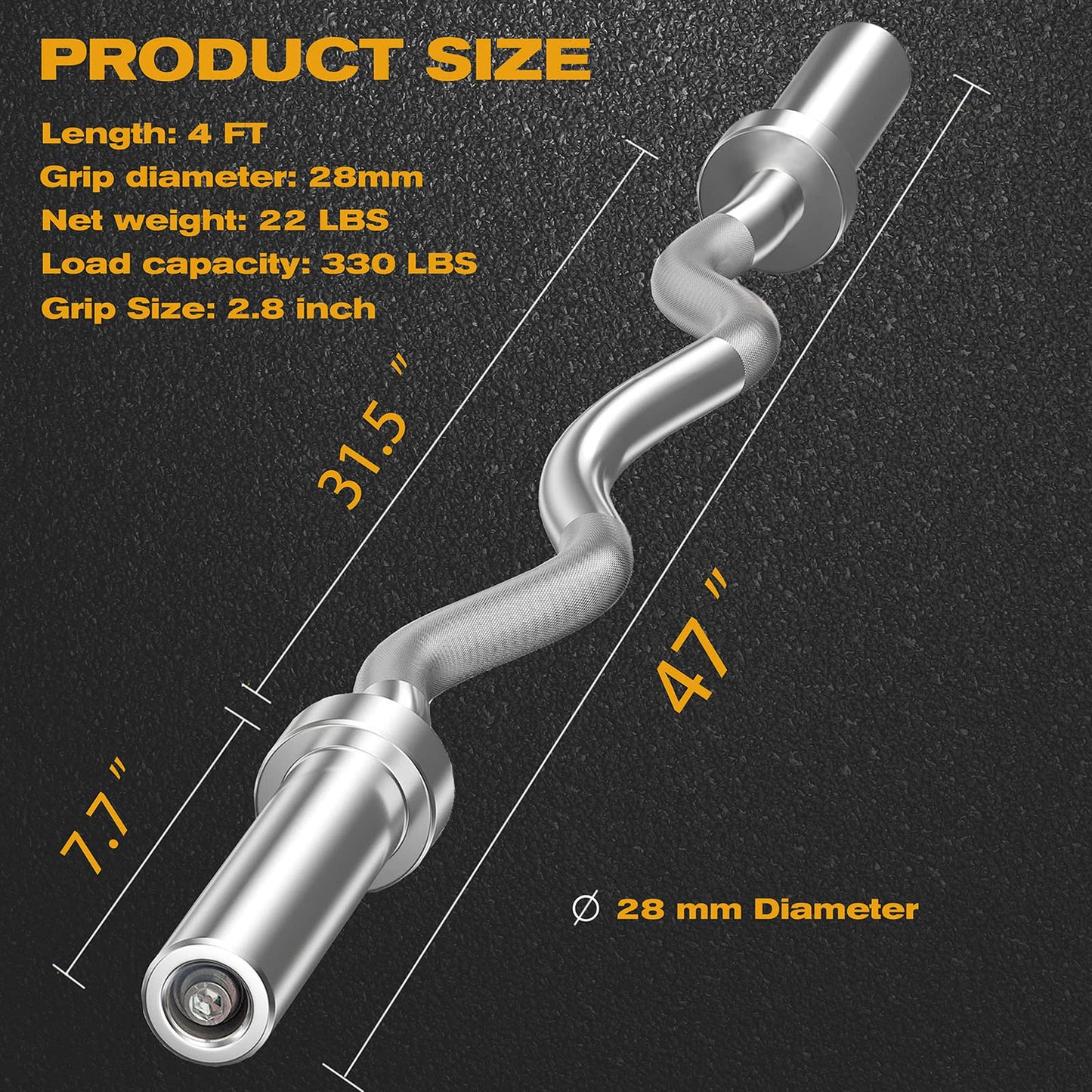 Elevens Olympic Barbell Bar Curl Bar 4ft, 5ft, 6ft 7ft for Strength Training, Weightlifting Bar Bench Press Bar for Home GYM