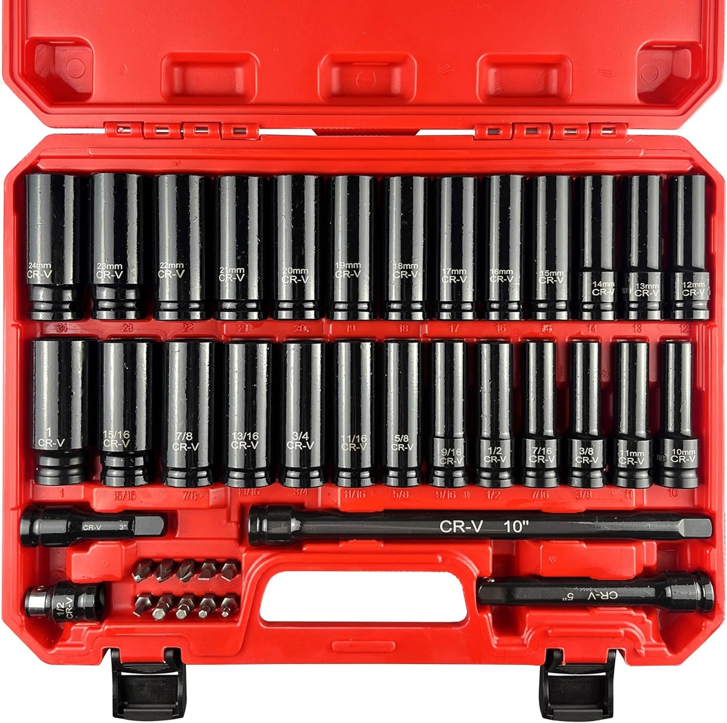 29-Piece Deep Impact Socket Set with Extensions | SAE & Metric Cr-V Steel