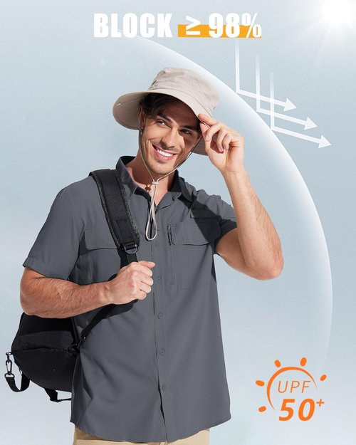 MAGCOMSEN Men's Fishing Shirt - UPF 50+ Sun Protection, Quick Dry & Cooling | Short Sleeve Hiking Apparel