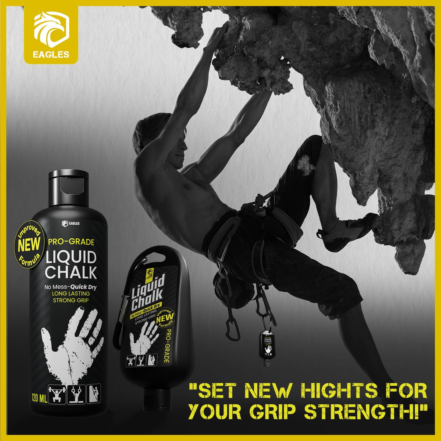 EAGLES 2 Pack Pro Grade Liquid Chalk (60 ML) Mess-Free Chalk for Weightlifting, Gymnastics Rock Climbing, Dancing, Pole Grip - Sports & Workout Chalk - Sweat-Resistant Long Lasting Stronger Gym Grip