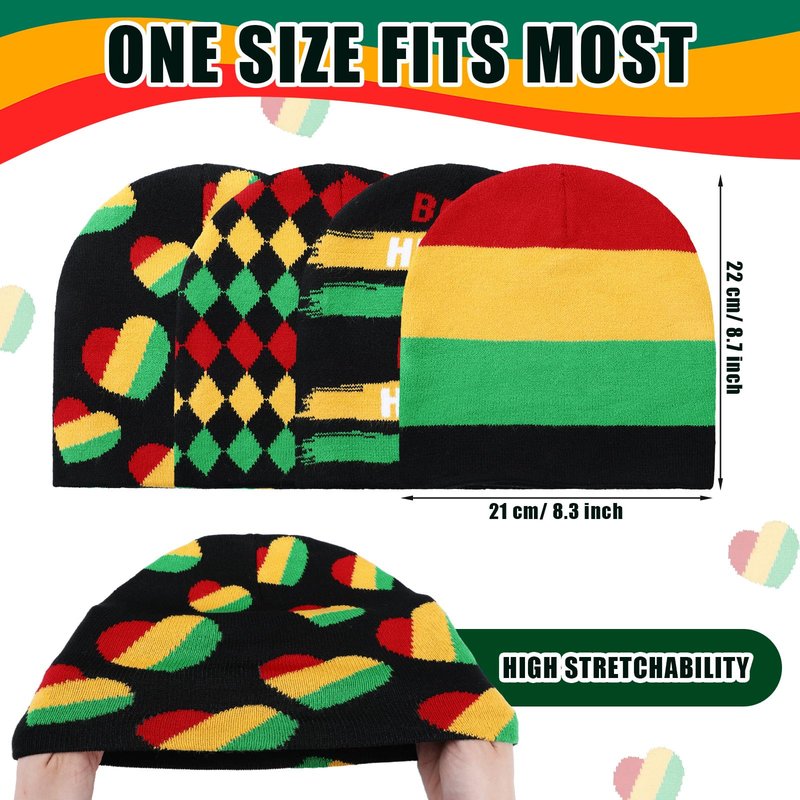 Mepase 4 Pcs Black History Month Beanie Hat for Men Women Knit Casual Classic Warm Hats Winter Cap for African Black History Month American