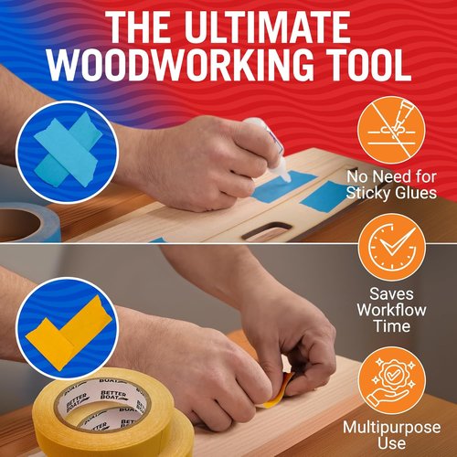 Better Boat Double-Sided Woodworking Tape - Heavy-Duty, Removable, No Residue | 1 in x 180 Ft