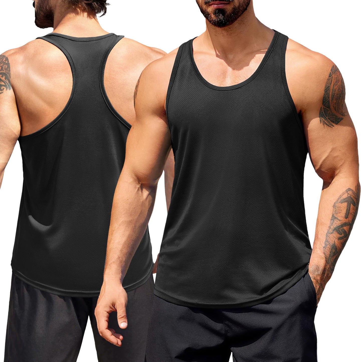 COOFANDY Sleeveless Workout Shirts for Men 3 Pack Gym Muscle Tank Tops Y-Back Running Tank Top Black/White/Light Grey Medium