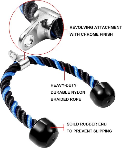 Deluxe Tricep Rope - Non-Slip Cable Attachment for Gym Workouts | 27 & 36 Inch Length