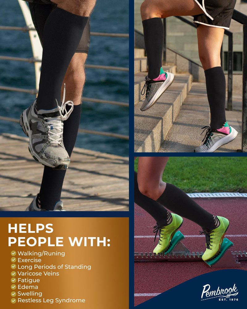 Pembrook 3 Pairs Copper Compression Socks Men 20-30 mmHg, Black Compression Socks, Support for Running Athletic Cycling Hiking, Good for Edema and Varicose Veins/Blk/3