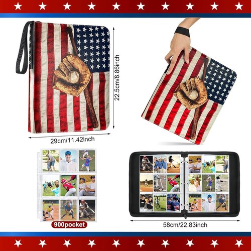 Baseball Cards Binder - 250th Anniversary Trading Card Album with 900 Pockets & 50 Double-Sided Pages