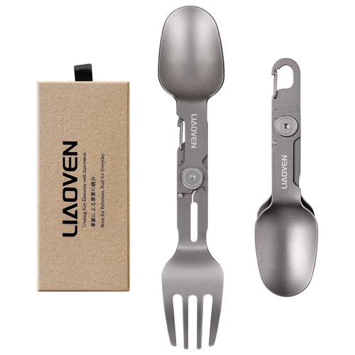 Titanium Spork 3 in 1 Folding Camping Fork and Spoon, Ultra Lightweight Camping Utensil with Locking Function, Travel Fork Spoon Combo Eco-Friendly for Outdoor/Backpacking
