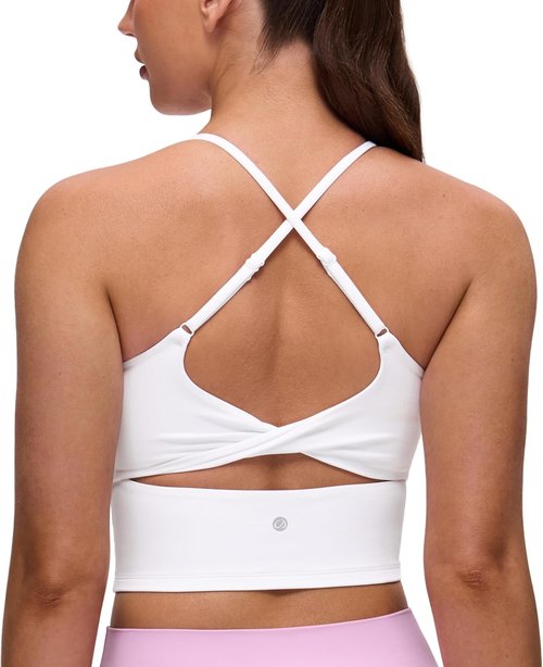 CRZ YOGA Crop Tank Top - Butterluxe Twist Cross Back Design with Padded Adjustable Straps | Women's Longline Sports Bra