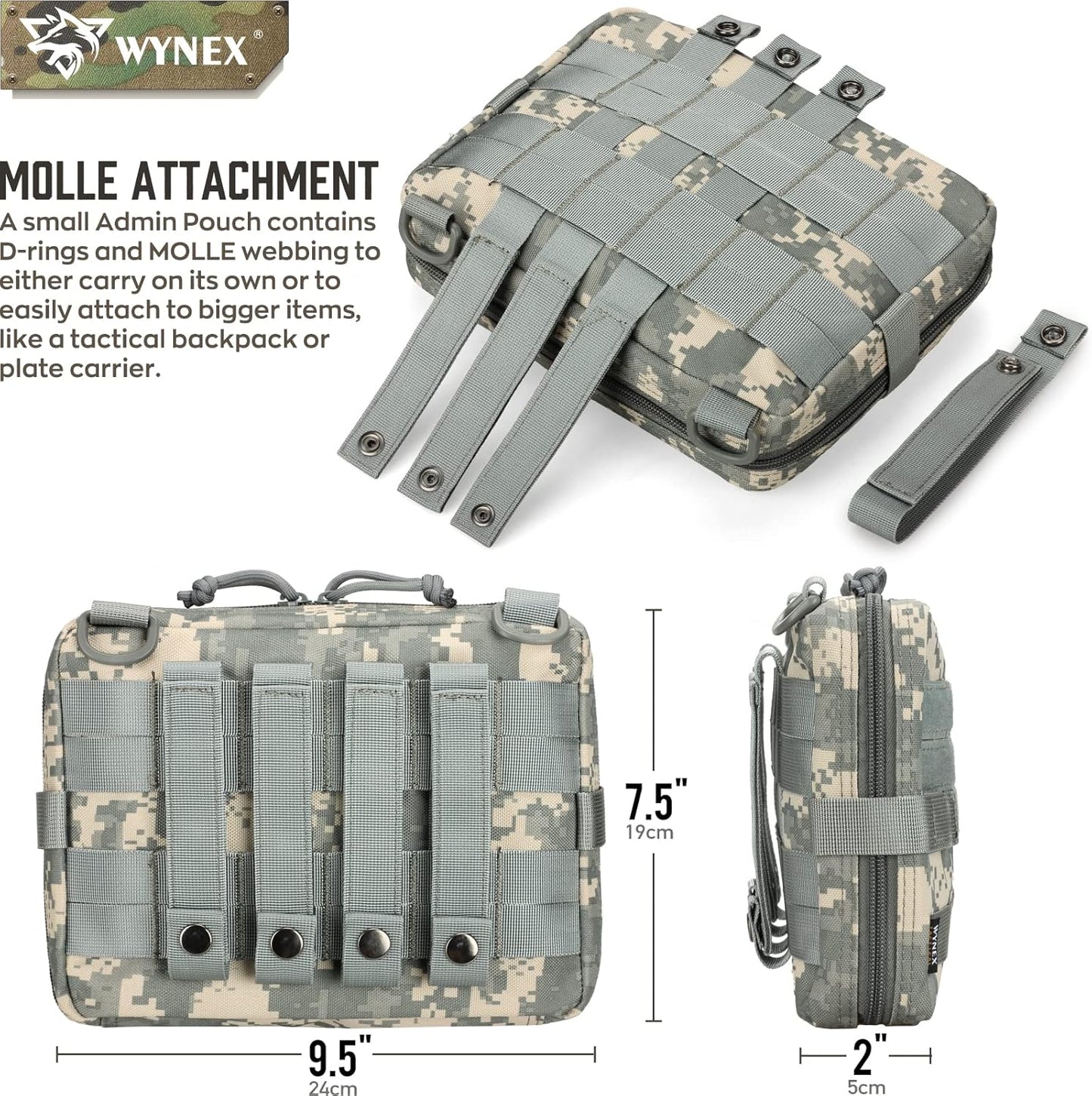 WYNEX Tactical Admin Molle Pouch - Durable 1000D Nylon Utility Bag for EDC & Medical Gear | Versatile Attachment Design