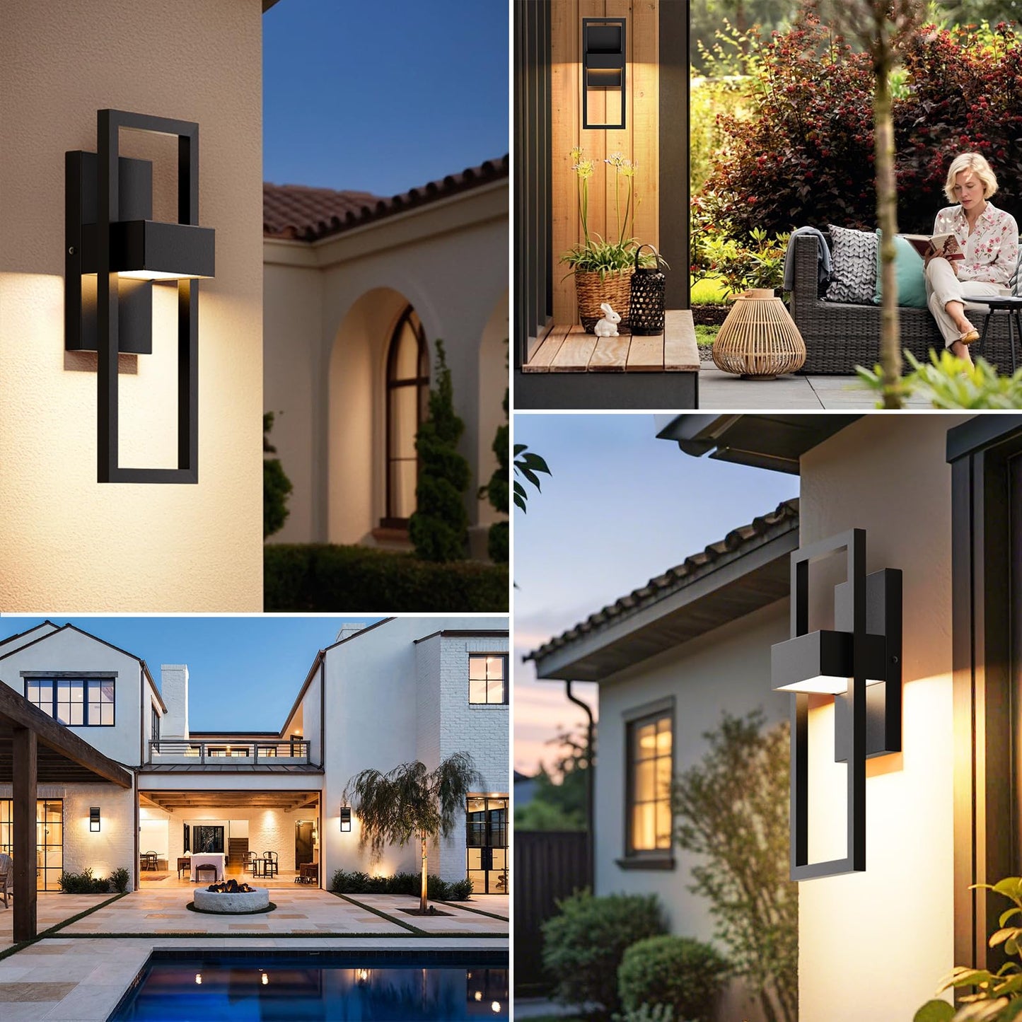 BesLowe 14.5” Modern Outdoor Wall Lights, 3000K LED Exterior Lighting Fixtures Wall Mounted, Porch Lights Outdoor Wall Sconce Lamps, Black Outdoor Lights for House Front Door Garage Patio, 2-Pack