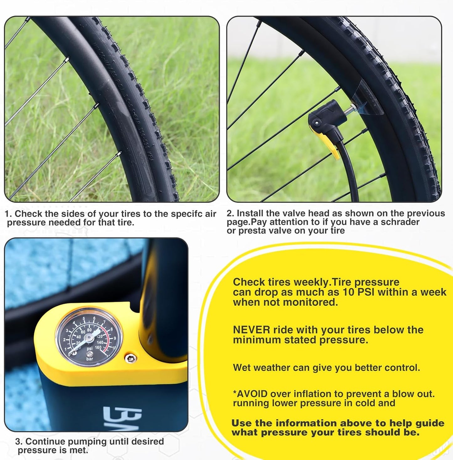 Skiennix High-Pressure Portable Floor Tire Pump - 120 PSI, Ergonomic Handle, Fits Presta & Schrader Valves