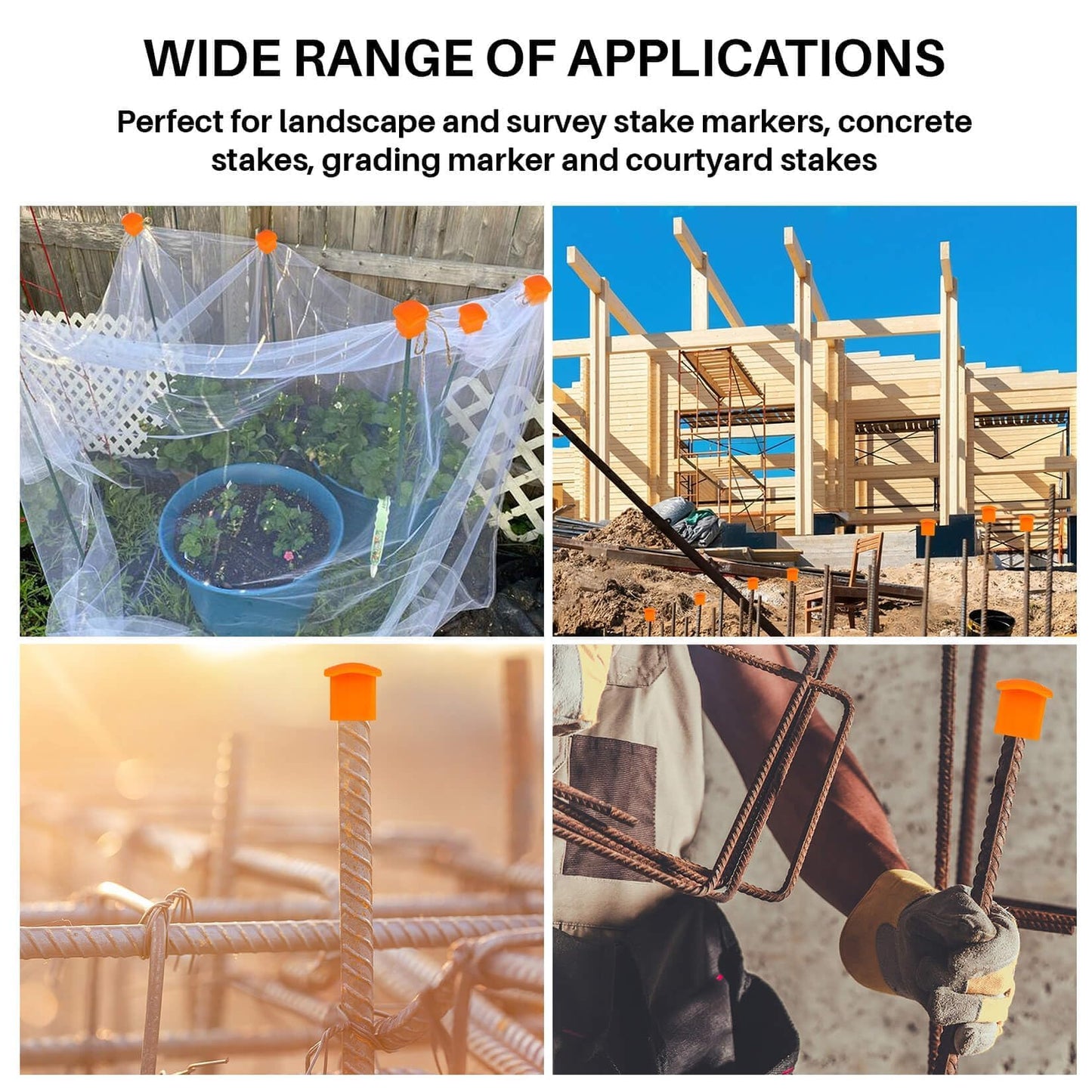 Sukh Rebar Caps - 30Pcs Orange Mushroom Safety Cover for T-Posts, Building Construction Protection Stakes - Plastic End Caps Fit #3-#7 Stake Sizes